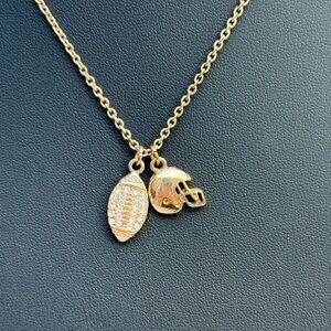 Y2K CHARMING CHARLIE Goldtone helmet & football rhinestone Pendant Necklace